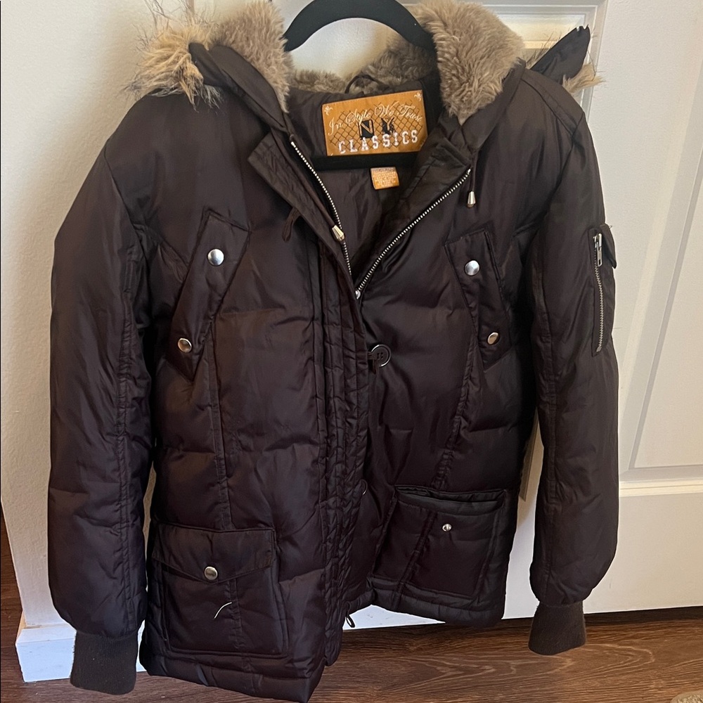 Vintage Brown‎ Fur-Lined Puffer Jacket